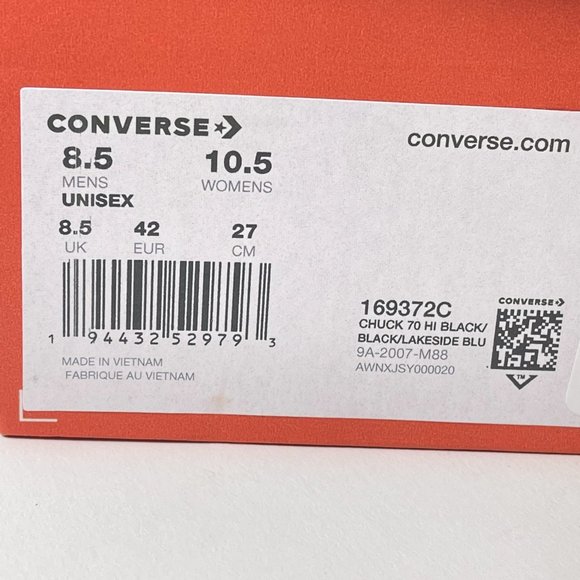 Converse Chuck 70 High Top Workwear Black Lakeside Blue Men 8.5 Wmn 10.5 169372C